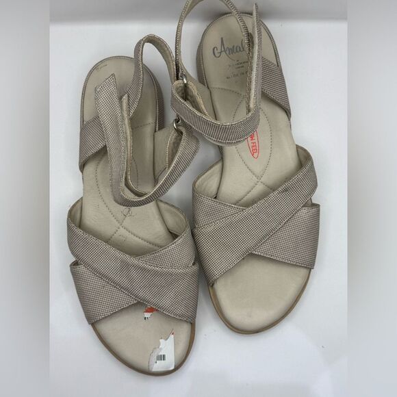 Amalfi By Rangoni Bice Quarter Strap Sandal Beige Metallic Comfort Size 9.5 - Picture 10 of 12